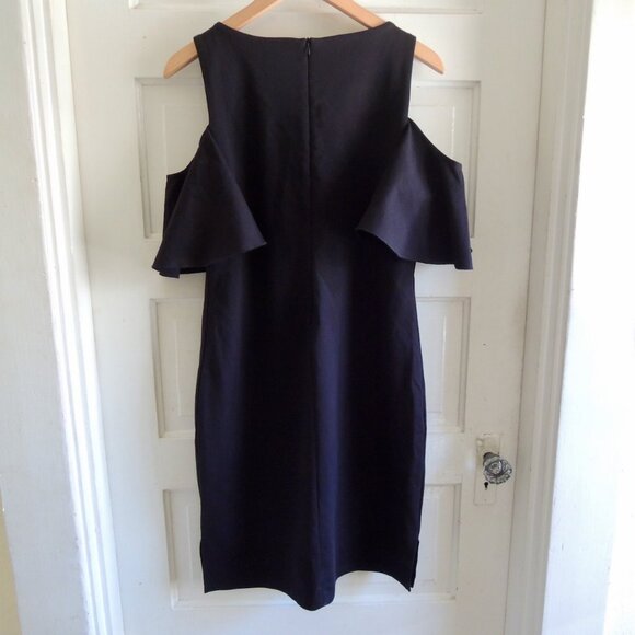 Libby Edelman Black Cold Shoulder Flutter Sleeve Dress L - Picture 4 of 7
